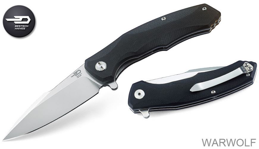 Bestech Warwolf Flipper Folding Knife, D2 Two-Tone, G10 Black, BG04A