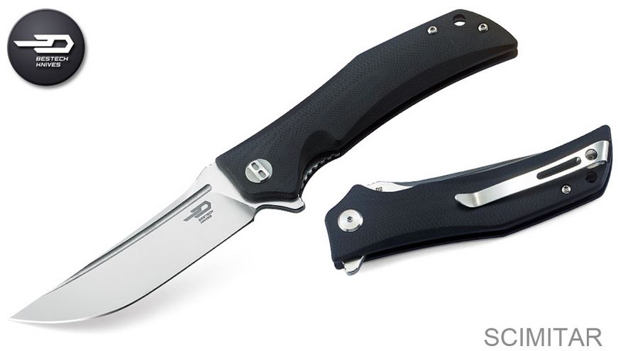 Bestech Scimitar Flipper Folding Knife, D2 Two-Tone, G10 Black, BG05A-1