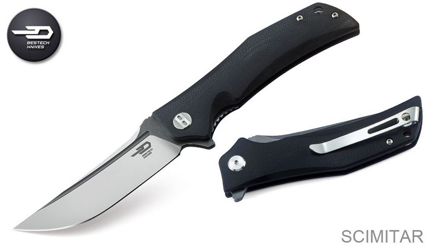 Bestech Scimitar Flipper Folding Knife, D2 Two-Tone, G10 Black, BG05A-2