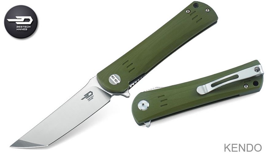 Bestech Kendo Flipper Folding Knife, D2 Tanto Two-Tone, G10 Green, BG06B-1 - Click Image to Close