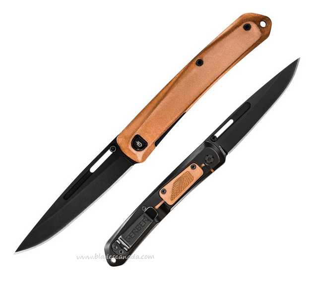 Gerber Affinity Framelock Folding Knife, Black Blade, Copper SW, 4057