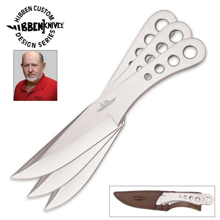 Gil Hibben Large Triple Throwing Knife Set, Leather Sheath, GH0455