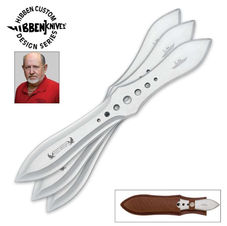 Gil Hibben Competition Large Triple Throwing Knife Set, Leather Sheath, GH2033