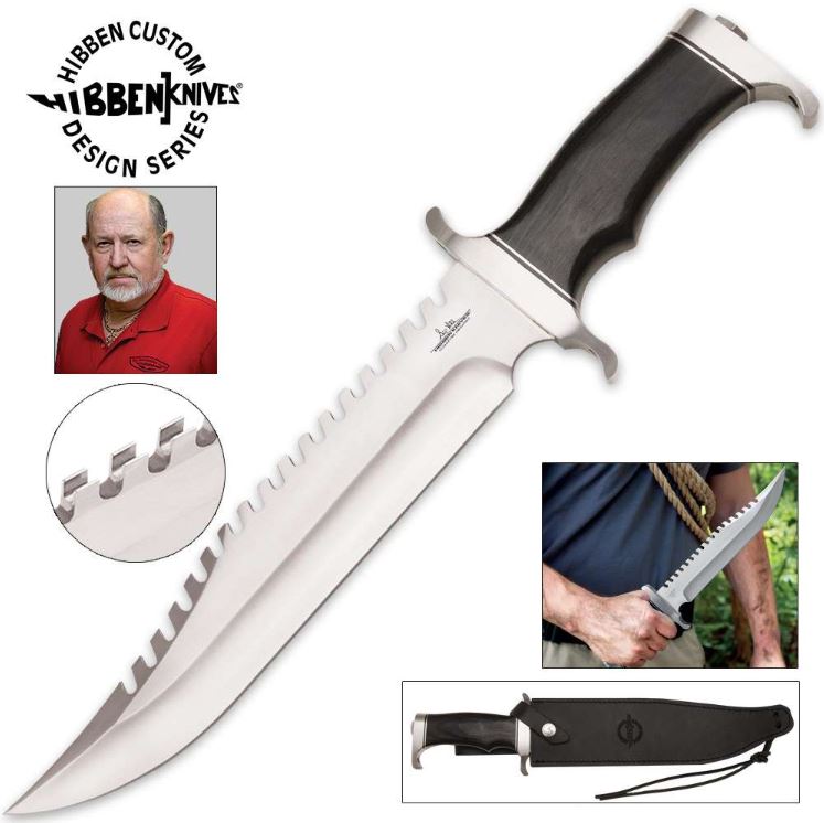Gil Hibben Extreme Survivor Bowie Fixed Blade Knife, Pakkawood, Leather Sheath, GH5026