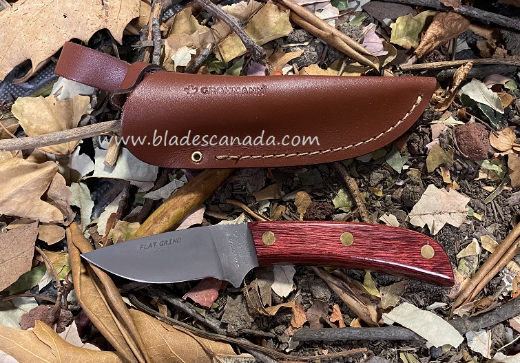 Grohmann Flat Grind Mini Skinner Fixed Knife, Xtra Resinwood, Leather Sheath, X104SF