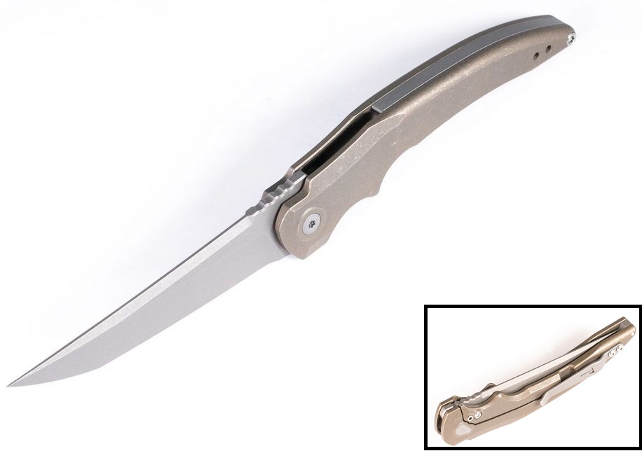 Hoback Sliver Framelock Folding Knife, CPM 20CV SW, Bronze Titanium