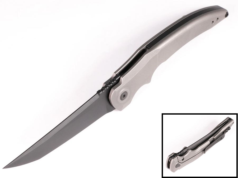 Hoback Sliver Framelock Folding Knife, CPM 20CV, Titanium Stonewash