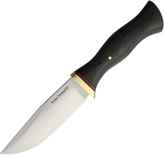 Jesse Hemphill Town Creek II Fixed Blade Knife, A2 Steel, Micarta Black, Leather Sheath, JH006B