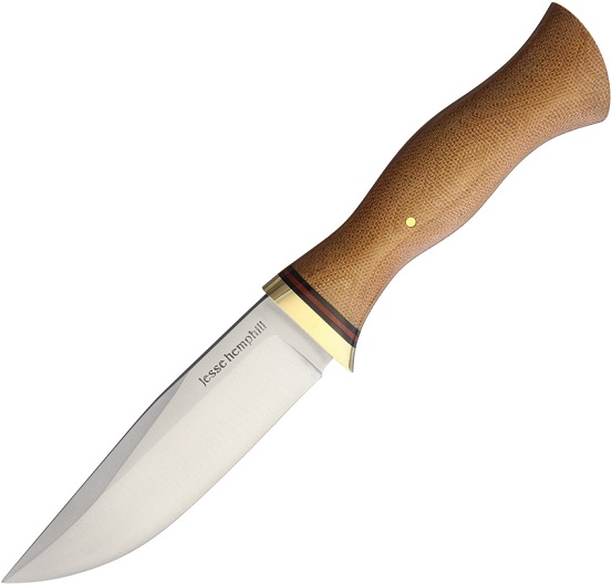 Jesse Hemphill Town Creek II Fixed Blade Knife, A2 Steel, Micarta Natural, Leather Sheath, JH006N