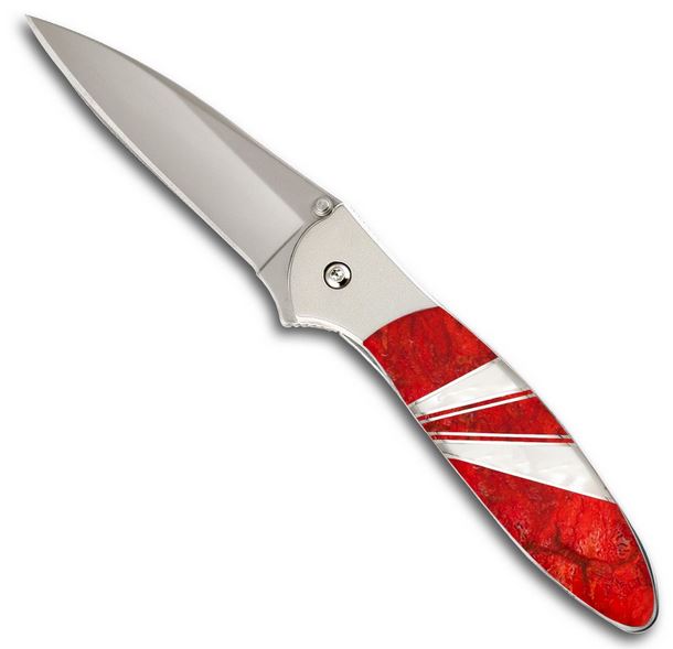 Santa Fe Stoneworks Kershaw Leek Folding Knife, Red Coral/MOP