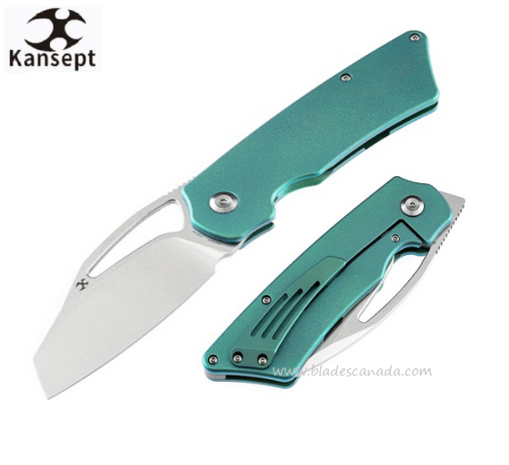 Kansept Goblin XL Flipper Framelock Knife, Ltd Edition, CPM S35VN SW, Titanium Green/Orange Peel Finish, K1016A4