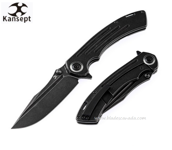 Kansept Pretatout Flipper Framelock Knife, CPM S35VN Black Clip Point, Titanium Black, K1032A1