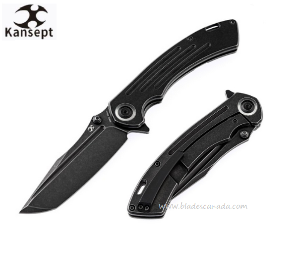 Kansept Pretatout Flipper Framelock Knife, CPM S35VN Black Tanto, Titanium Black, K1032T2