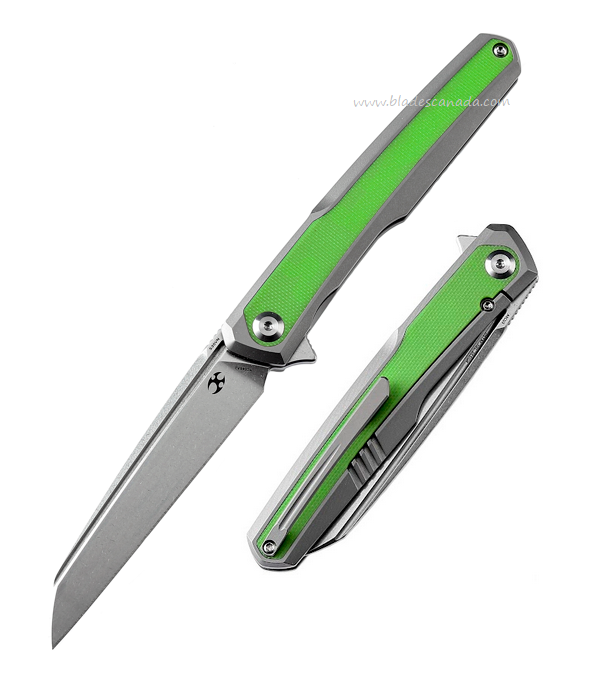 Kansept Arcus Flipper Framelock Knife, CPM S35VN Satin, Titanium/G10 Grass Green, K1046A2