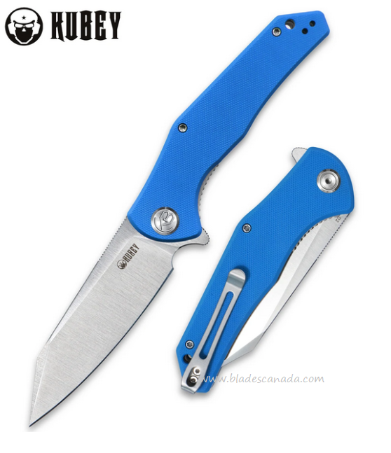 Kubey Flash Flipper Folding Knife, D2 Satin, G10 Blue, KU158A