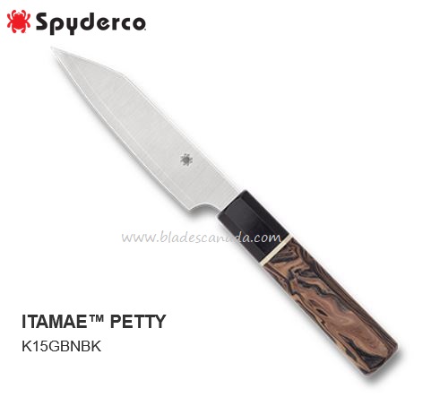 Spyderco Itamae Petty Kitchen Knife, Super Blue/SUS410 Steel, Burl G10 Handle, K15GPBNBK