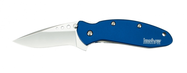 Kershaw Scallion Flipper Folding Knife, Assisted Opening, 420HC, Aluminum Blue, K1620NB - Click Image to Close
