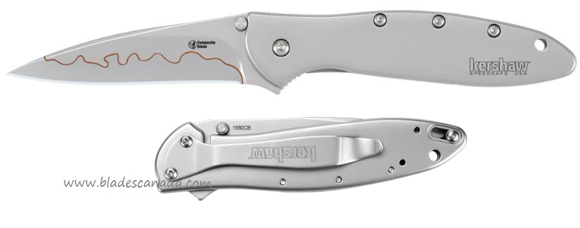 Kershaw Leek Flipper Framelock Knife, Assisted Opening, 14C28N/D2 Composite Blade, Stainless Handle, K1660CB
