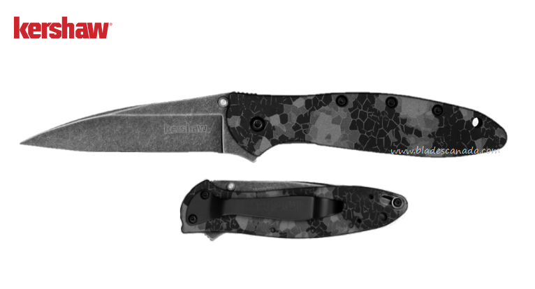 Kershaw Leek Flipper Folding Knife, Sandvik Blackwash, Aluminum Digi Camo, K1660DGRY