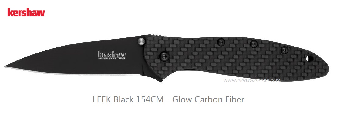 Kershaw Leek Flipper Folding Knife, Assisted Opening, 154CM, Carbon Fiber Glow, K1660GLCFBLK