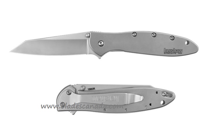 Kershaw Random Leek Flipper Folding Knife, Assisted Opening, 14C28N Sandvik Reverse Tanto, Stainless Handle, K1660R