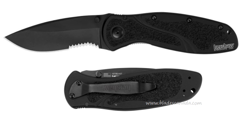 Kershaw Blur Folding Knife, Assisted Opening, 14C28N Sandvik, Aluminum Black, K1670BLKST - Click Image to Close