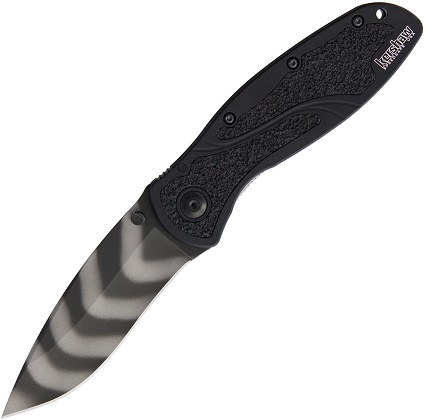 Kershaw Blur Folding Knife, Assisted Opening, 14C28N Sandvik Tiger Stripe, Aluminum Black, K1670BLKTS - Click Image to Close