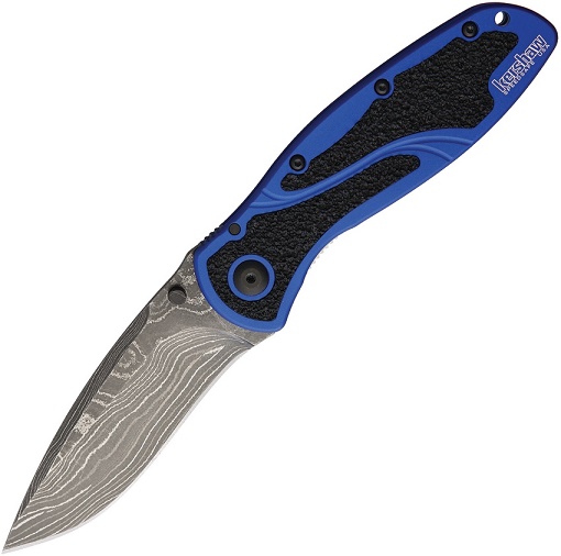 Kershaw Blur Folding Knife, Assisted Opening, Damascus Blade, Aluminum Blue, K1670BNBDAM