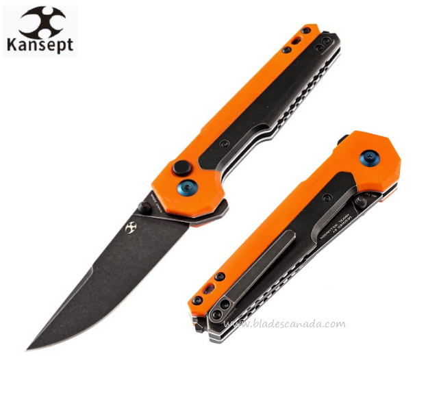 Kansept EDC Tac Flipper Folding Knife, S35VN Black, G10 Orange/Titanium, K2009A7