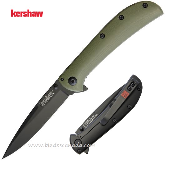 Kershaw Al Mar AM-3 Flipper Framelock Knife, Assisted Opening, G10 Green/Black, K2335GRNBLK