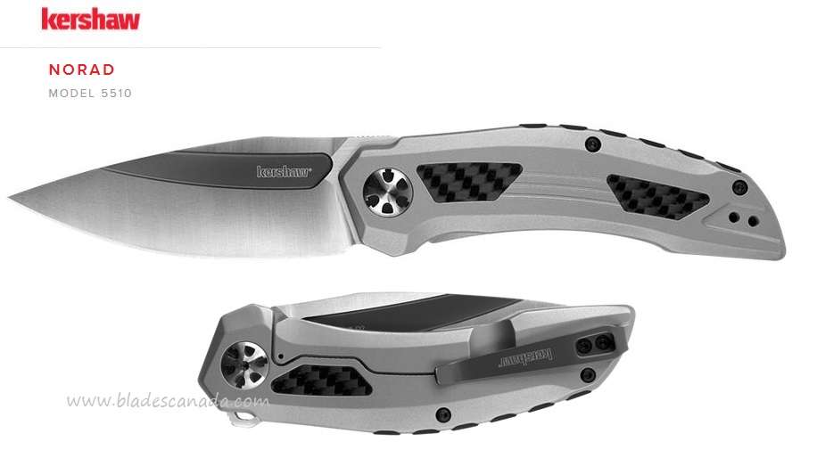 Kershaw Norad Flipper Framelock Knife, D2 Steel, Stainless/CF, K5510