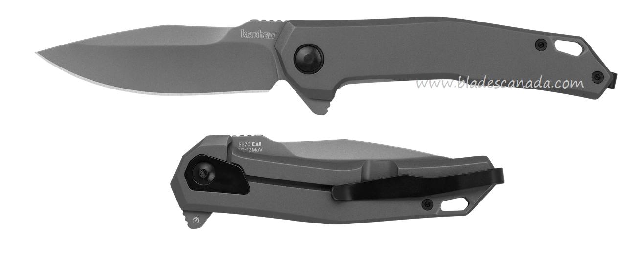 Kershaw Helitack Flipper Framelock Knife, Assisted Opening, Gray PVD Blade, Stainless Gray PVD, K5570