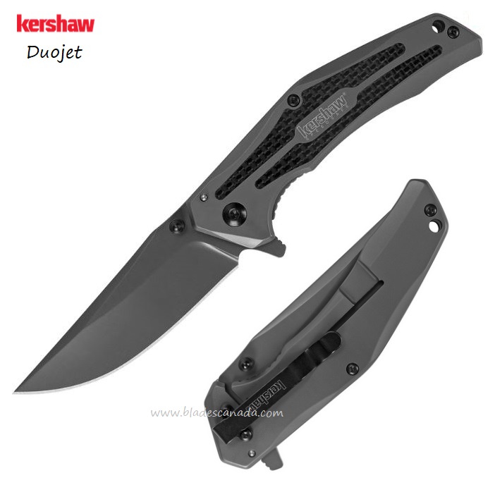 Kershaw Duojet Flipper Framelock Knife, Assisted Opening, Stainless/CF Handle, K8300