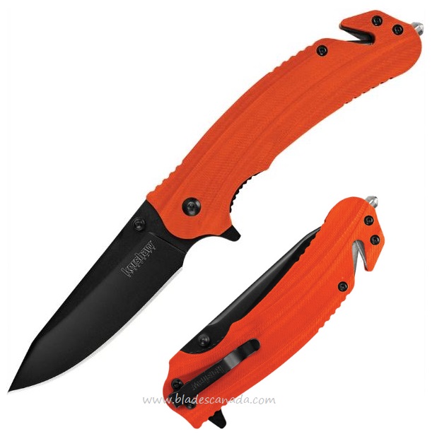 Kershaw Barricade Flipper Folding Rescue Knife, Assisted Opening, GFN Orange, Glass Breaker, K8650
