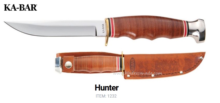 Ka-Bar Hunter Fixed Blade Knife, 1.4116 Steel, Leather Handle, Leather Sheath, Ka1232 - Click Image to Close