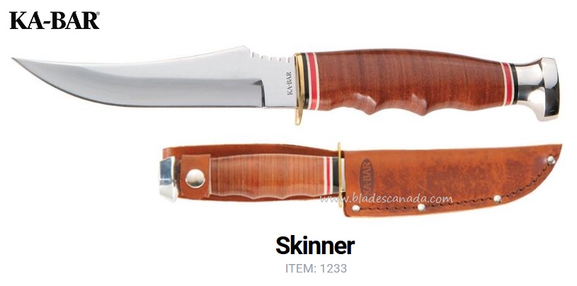 Ka-Bar Skinner Fixed Blade Knife, 1.4116 Steel, Leather Handle, Leather Sheath, Ka1233