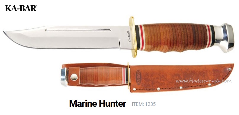Ka-Bar Marine Hunter Fixed Blade Knife, 1.4116 Steel, Leather Handle, Leather Sheath, Ka1235