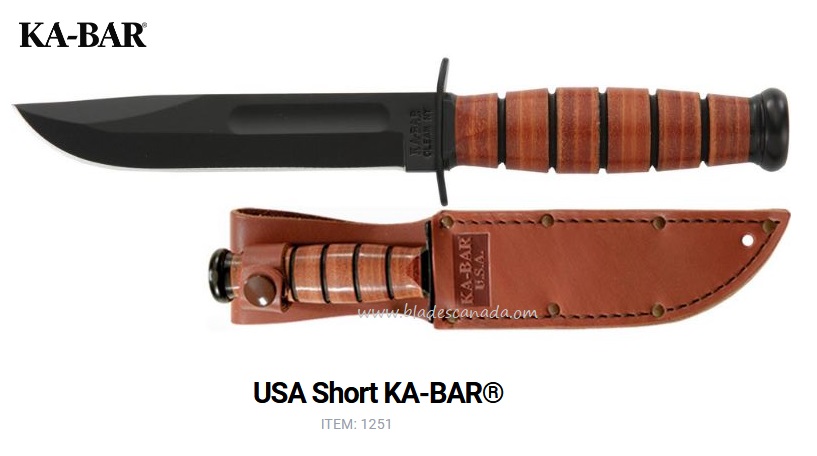 Ka-Bar USA Short Fixed Blade Knife, 1095 Cro-Van, Leather Handle, Leather Sheath, Ka1251