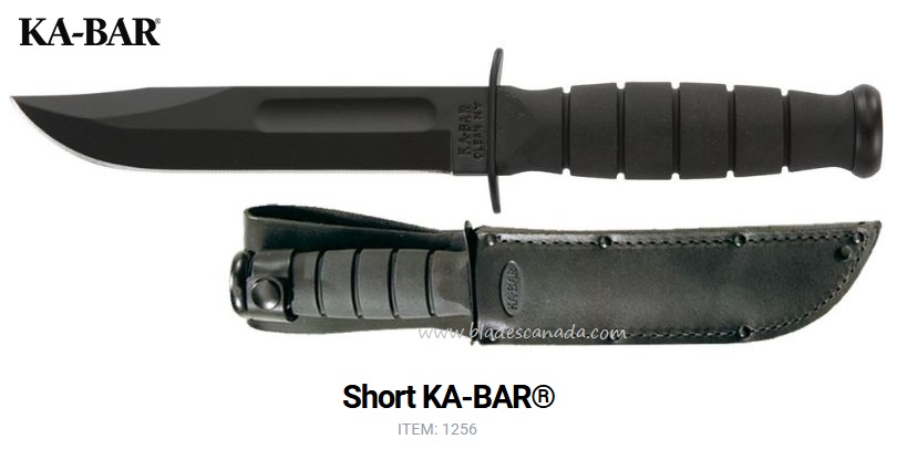 Ka-Bar Short Fixed Blade Knife, 1095 Cro-Van, Leather Sheath, Ka1256