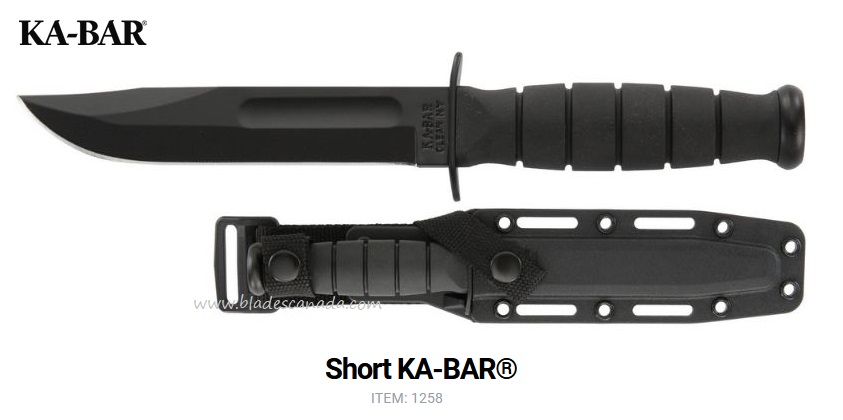 Ka-Bar Short Fixed Blade Knife, 1095 Cro-Van, Hard Sheath, Ka1258 - Click Image to Close