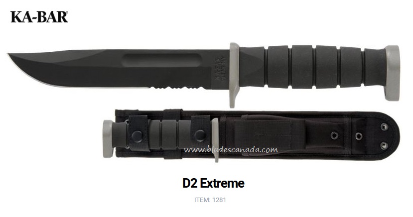 Ka-Bar Extreme Fighting Fixed Blade Knife, D2 Steel, Cordura Sheath, Ka1281