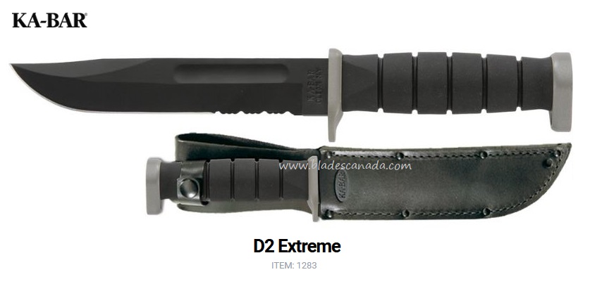 Ka-Bar Extreme Fighting Fixed Blade Knife, D2 w/Serration, Leather Sheath, Ka1283