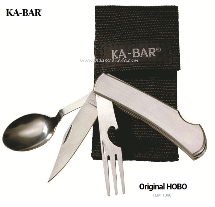 Ka-Bar Original Hobo 3 in 1 Utensil Kit, Stainless Steel, Soft Sheath, Ka1300