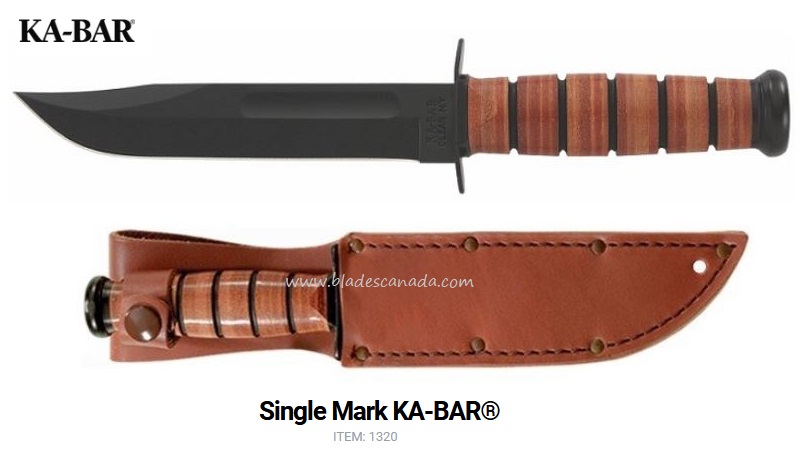 Ka-Bar Single Mark Fixed Blade Knife, 1095 Cro-Van, Leather Sheath, Ka1320