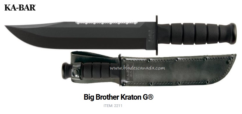 Ka-Bar Big Brother Fixed Blade Knife, 1095 Cro-Van, Leather Sheath, Ka2211