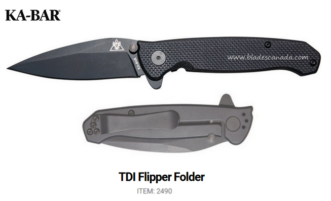 Ka-Bar TDI Flipper Framelock Knife, AUS 8A, G10 Black, Ka2490
