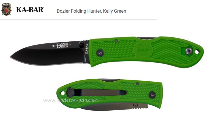 Ka-Bar Dozier Hunter Folding Knife, AUS 8A, Kelly Green, Ka4062KG - Click Image to Close