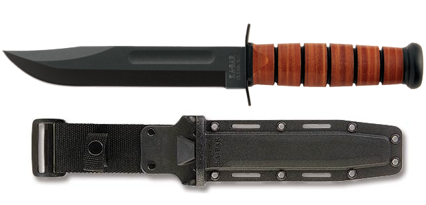 Ka-Bar US Army Fixed Blade Knife, 1095 Cro-Van, Leather Handle, Hard Sheath, Ka5020