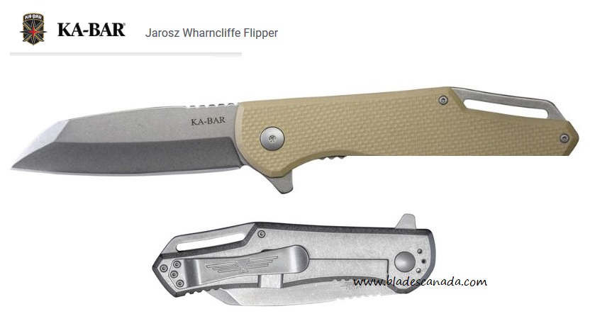 Ka-Bar Jarosz Flipper Framelock Knife, AUS 8A Wharncliffe, Ka7508