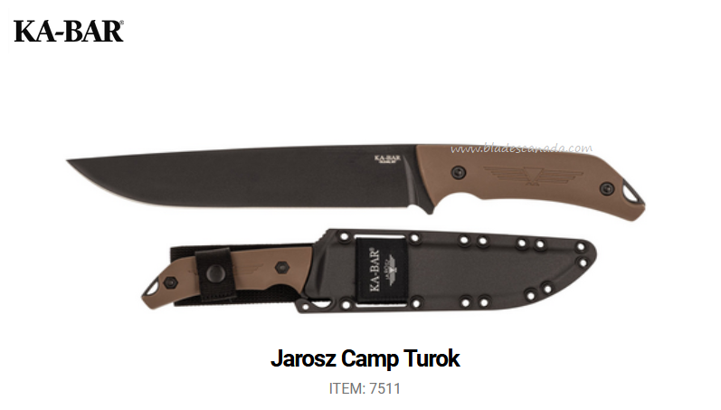 Ka-Bar Jarosz Camp Turok Fixed Blade Knife, 1095 Cro-Van, Ultramid Brown, Ka7511